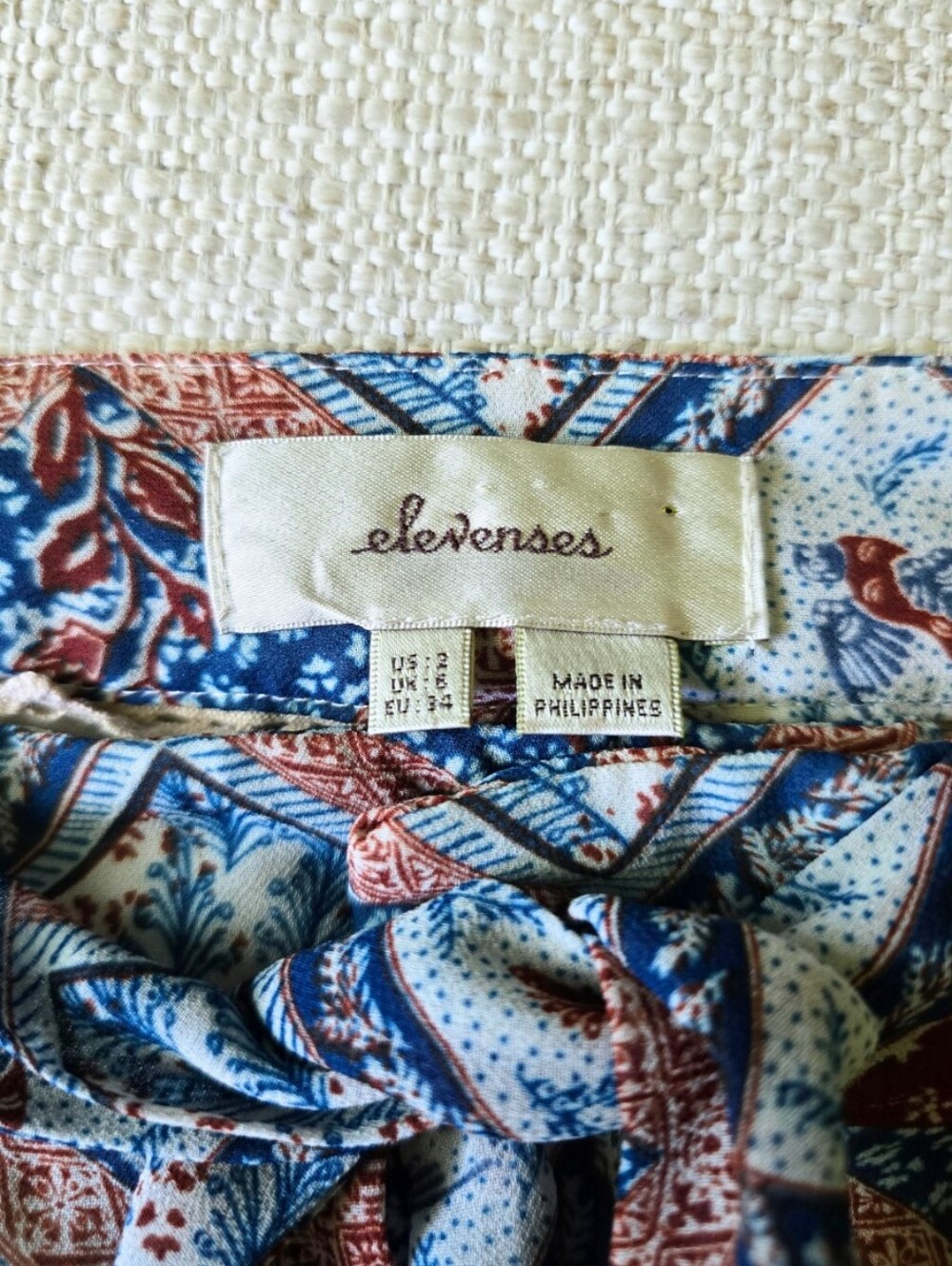 Anthropologie Elevenses Seaflower Wide Leg Pants Blue Motif Belted Size 2 Boho - Picture 7 of 9